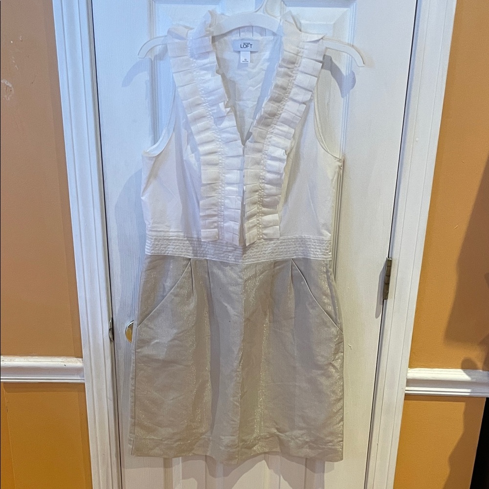 LOFT Cream and white  Ruffled Dress